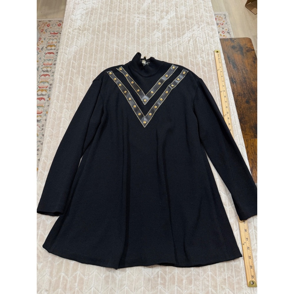 St. John Marie Gray Womens Black Santana Knit Studded Tunic Sweater 14 Vtg 90s